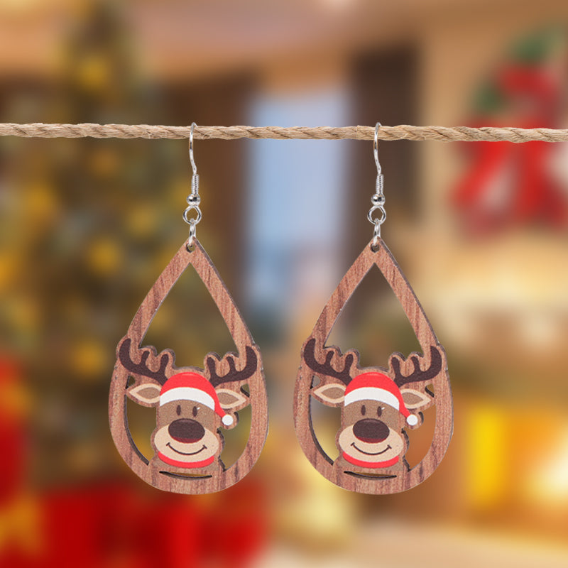 1 Pair Christmas Streetwear Santa Claus Snowflake Elk Arylic Wood Drop Earrings Earrings Ear Studs