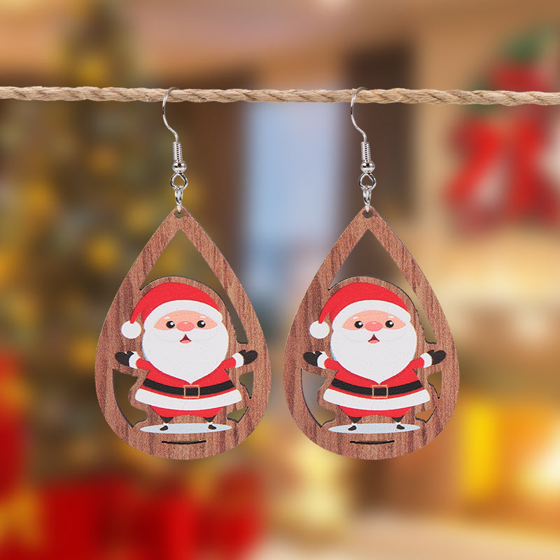 1 Pair Christmas Streetwear Santa Claus Snowflake Elk Arylic Wood Drop Earrings Earrings Ear Studs