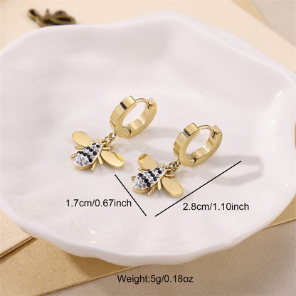 1 Pair Simple Style Bee Inlay Stainless Steel Rhinestones Drop Earrings