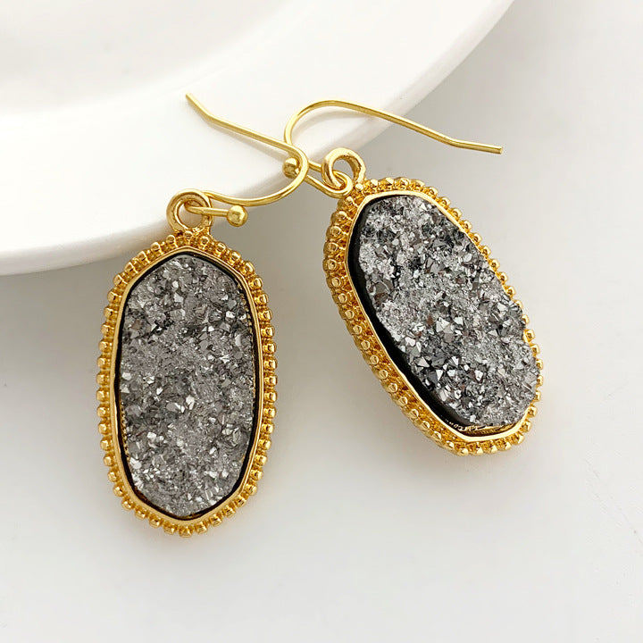 Simple Style Oval Metal Plating Inlay Resin Women's Earrings Necklace