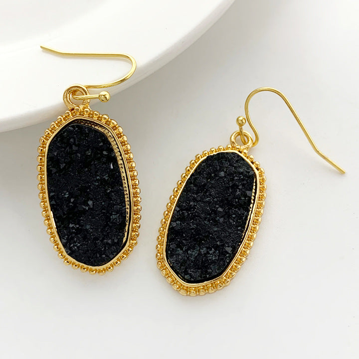 Simple Style Oval Metal Plating Inlay Resin Women's Earrings Necklace