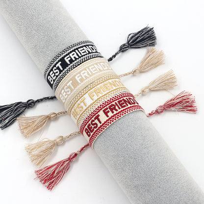 Ethnic Style Simple Style Letter Tassel Polyester Braid Women's Drawstring Bracelets