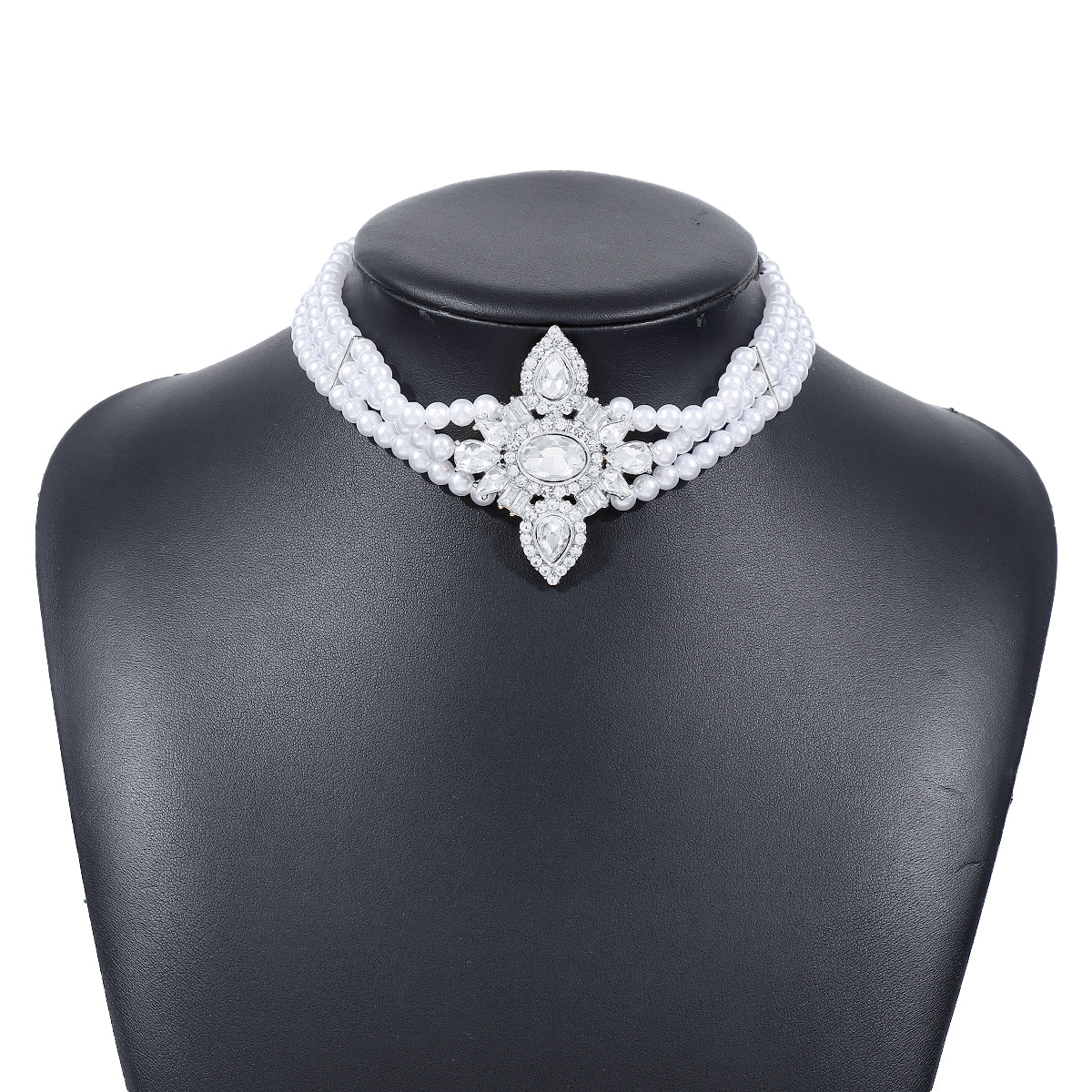 Elegant Luxurious French Style Geometric Imitation Pearl Alloy Inlay Zircon Women's Choker