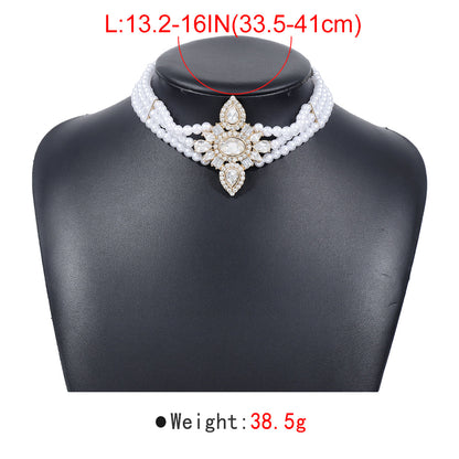 Elegant Luxurious French Style Geometric Imitation Pearl Alloy Inlay Zircon Women's Choker