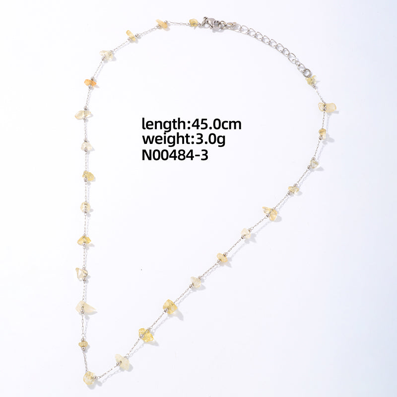 Ig Style Elegant Simple Style Irregular Geometric Stainless Steel Natural Stone Plating White Gold Plated Necklace
