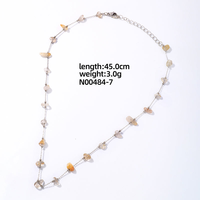 Ig Style Elegant Simple Style Irregular Geometric Stainless Steel Natural Stone Plating White Gold Plated Necklace