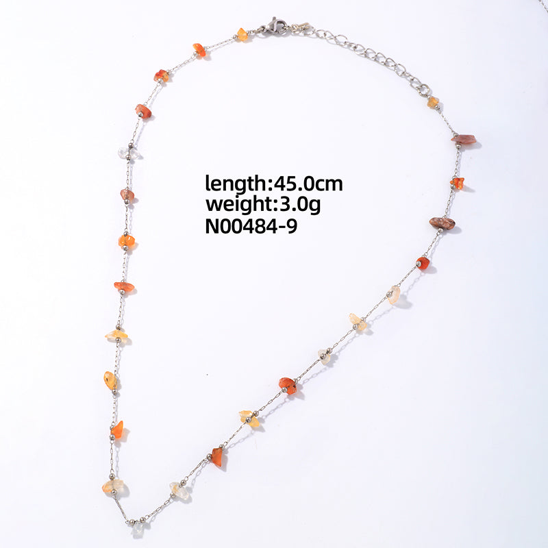 Ig Style Elegant Simple Style Irregular Geometric Stainless Steel Natural Stone Plating White Gold Plated Necklace