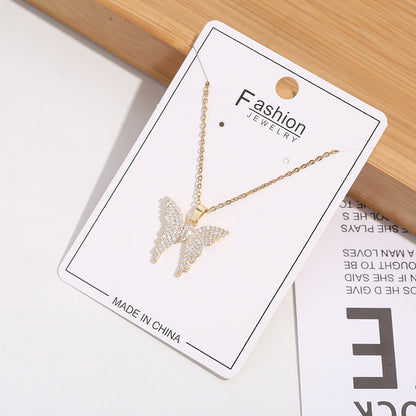 Elegant Glam Lady Butterfly Stainless Steel Plating Inlay Zircon 18k Gold Plated Pendant Necklace