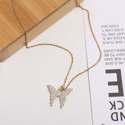 Elegant Glam Lady Butterfly Stainless Steel Plating Inlay Zircon 18k Gold Plated Pendant Necklace