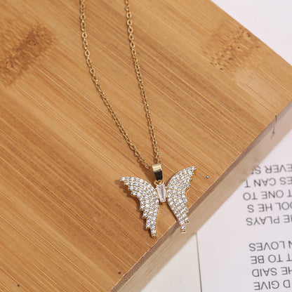 Elegant Glam Lady Butterfly Stainless Steel Plating Inlay Zircon 18k Gold Plated Pendant Necklace