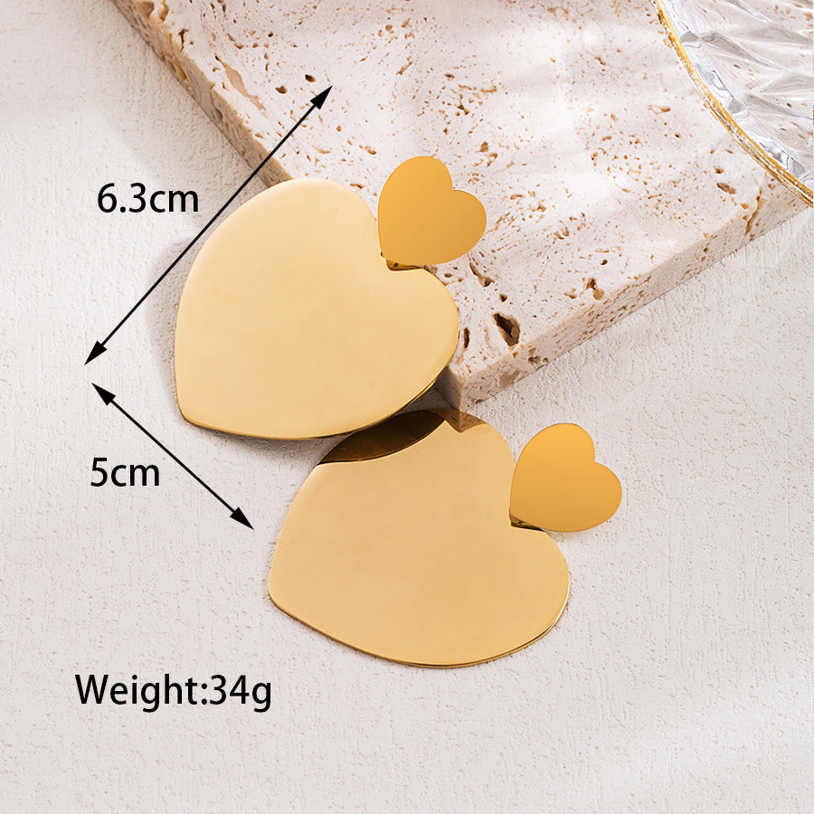 1 Pair Elegant Luxurious Water Droplets Heart Shape Solid Color Irregular Plating Stainless Steel 18k Gold Plated Drop Earrings