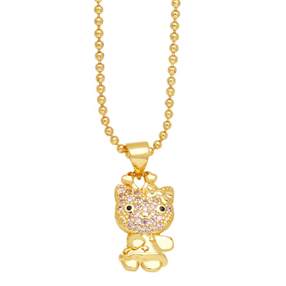 Modern Style Streetwear Little Bear Copper Plating Inlay Zircon 18k Gold Plated Pendant Necklace