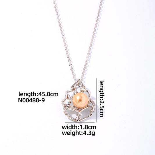 Ig Style Elegant Original Design Water Droplets Copper Plating Inlay Pearl Zircon White Gold Plated Gold Plated Pendant Necklace