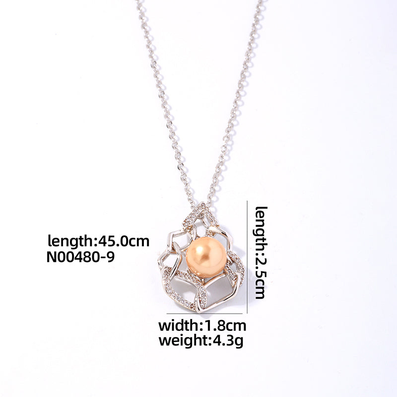 Ig Style Elegant Original Design Water Droplets Copper Plating Inlay Pearl Zircon White Gold Plated Gold Plated Pendant Necklace
