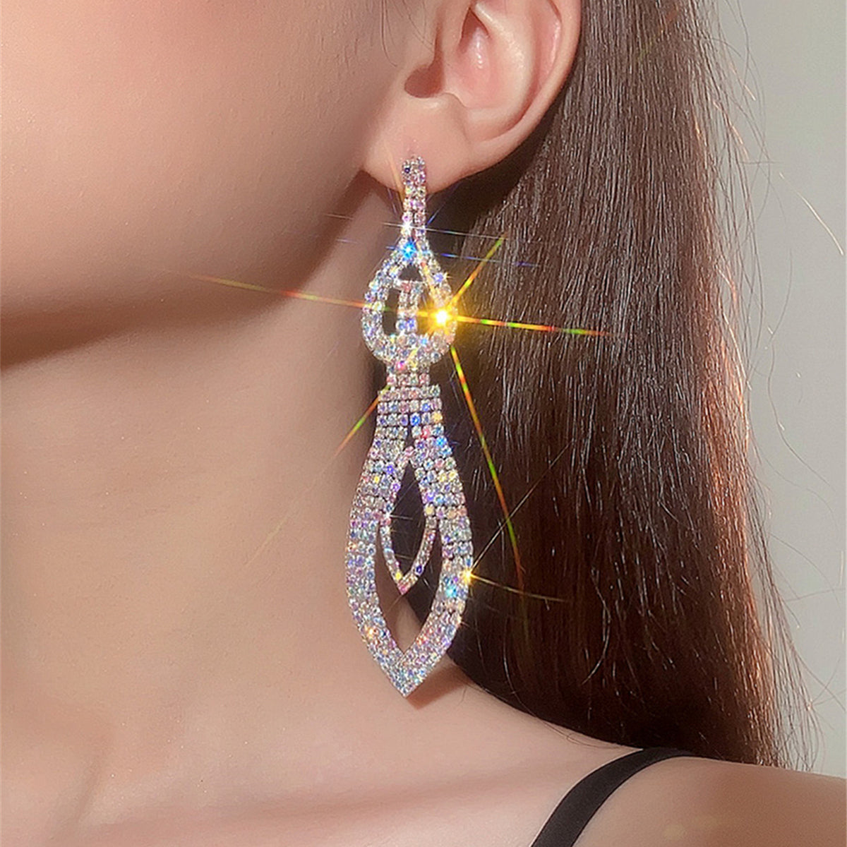 1 Pair Glam Solid Color Plating Inlay Rhinestone Rhinestones Silver Plated Drop Earrings