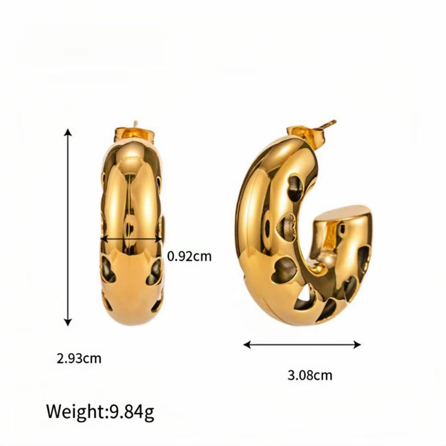 1 Pair Simple Style C Shape Plating Hollow Out Stainless Steel 18k Gold Plated Hoop Earrings