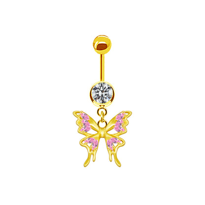 Shiny Peacock Butterfly Bow Knot Stainless Steel Copper Plating Inlay Crystal Rhinestones Zircon White Gold Plated Gold Plated Belly Ring