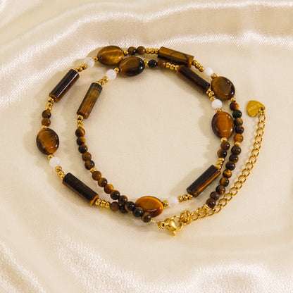 Casual Vintage Style Geometric Stainless Steel Tiger Eye Knitting Necklace