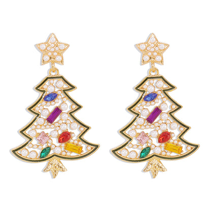 1 Pair Cute Shiny Christmas Tree Inlay Alloy Artificial Rhinestones Drop Earrings