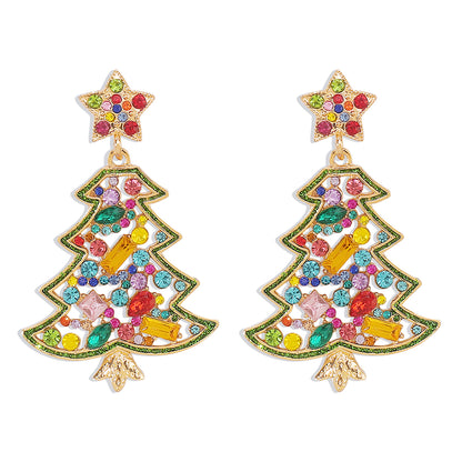 1 Pair Cute Shiny Christmas Tree Inlay Alloy Artificial Rhinestones Drop Earrings