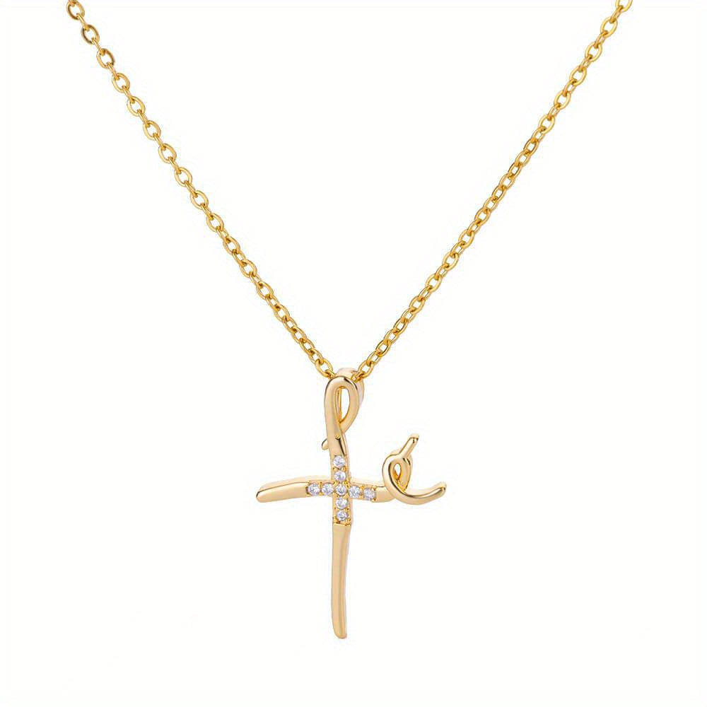 Simple Style Cross Copper Plating Inlay Zircon Gold Plated Pendant Necklace Necklace Choker