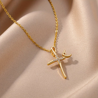 Simple Style Cross Copper Plating Inlay Zircon Gold Plated Pendant Necklace Necklace Choker