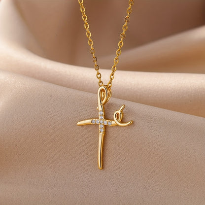 Simple Style Cross Copper Plating Inlay Zircon Gold Plated Pendant Necklace Necklace Choker