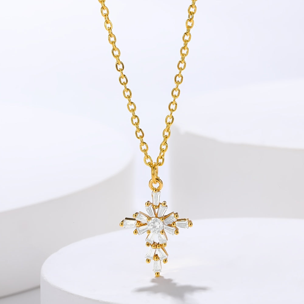 Commute Cross Copper Plating Inlay Zircon Gold Plated Pendant Necklace