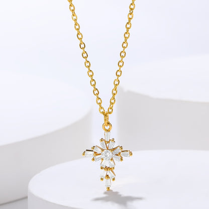 Commute Cross Copper Plating Inlay Zircon Gold Plated Pendant Necklace