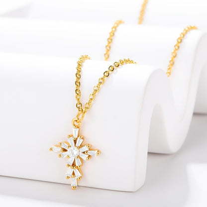 Commute Cross Copper Plating Inlay Zircon Gold Plated Pendant Necklace