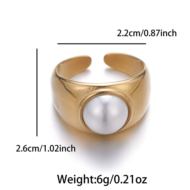 Vintage Style Round Stainless Steel Inlay Pearl Open Rings