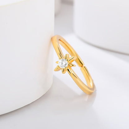 Simple Style Star Copper Gold Plated Zircon Open Rings In Bulk