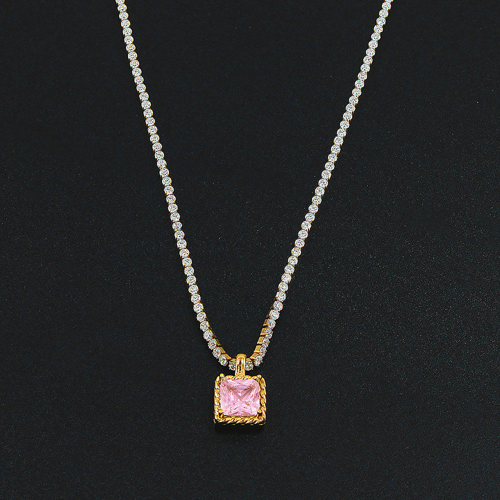 Simple Style Square Stainless Steel Plating Inlay Zircon Pendant Necklace