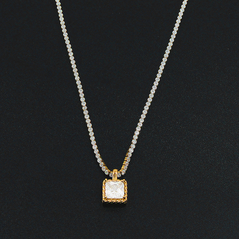 Simple Style Square Stainless Steel Plating Inlay Zircon Pendant Necklace