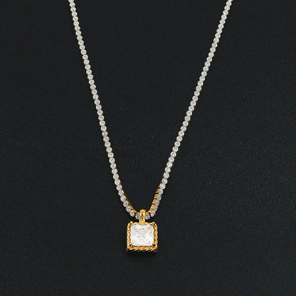 Simple Style Square Stainless Steel Plating Inlay Zircon Pendant Necklace