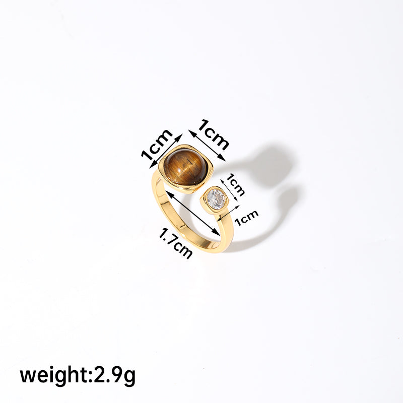 Retro Square Copper Plating Inlay Agate Zircon 18k Gold Plated Silver Plated Open Rings