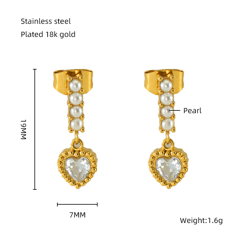 1 Pair Elegant Classical Vintage Style Star Heart Shape Rectangle Plating Inlay Stainless Steel Zircon 18k Gold Plated Drop Earrings