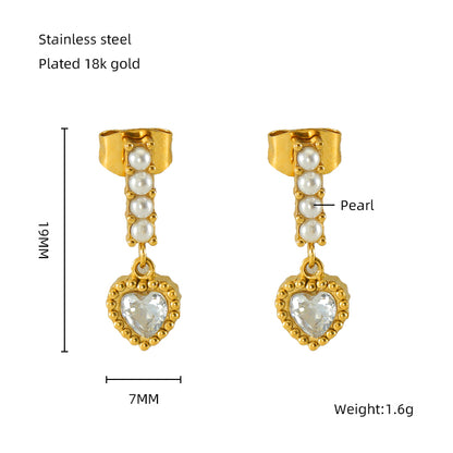 1 Pair Elegant Classical Vintage Style Star Heart Shape Rectangle Plating Inlay Stainless Steel Zircon 18k Gold Plated Drop Earrings