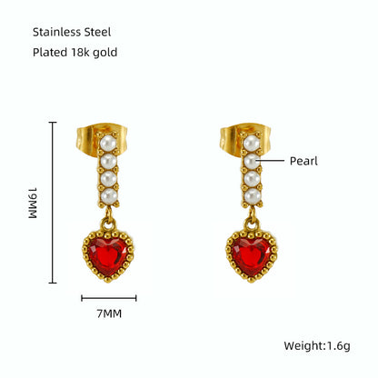 1 Pair Elegant Classical Vintage Style Star Heart Shape Rectangle Plating Inlay Stainless Steel Zircon 18k Gold Plated Drop Earrings