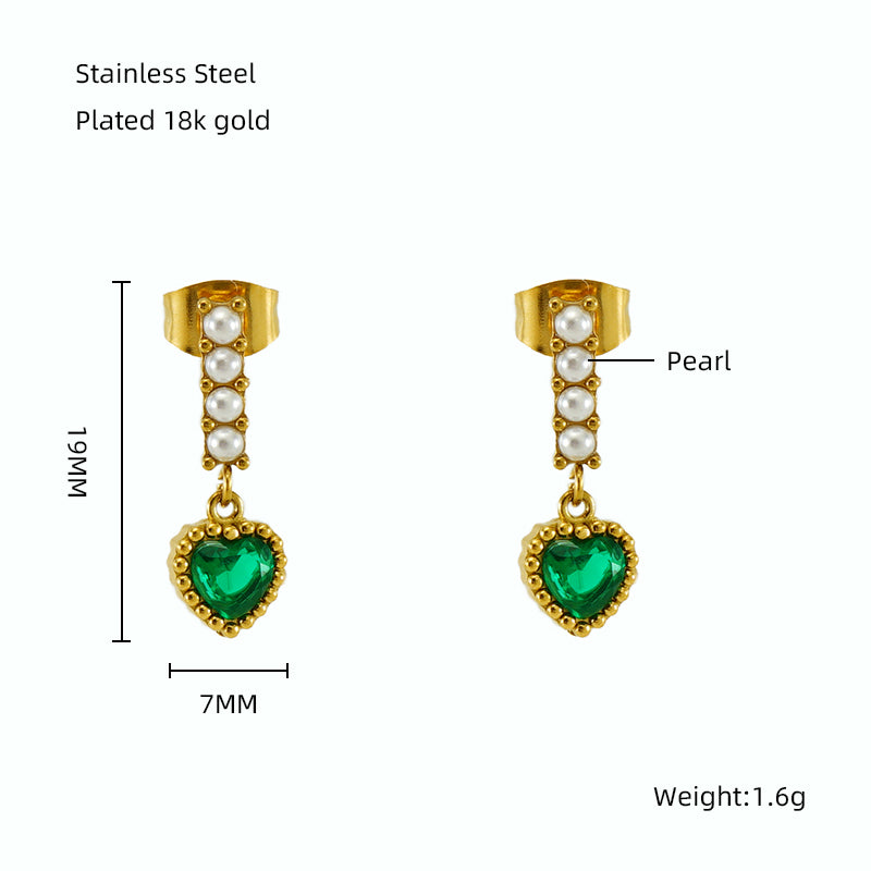 1 Pair Elegant Classical Vintage Style Star Heart Shape Rectangle Plating Inlay Stainless Steel Zircon 18k Gold Plated Drop Earrings