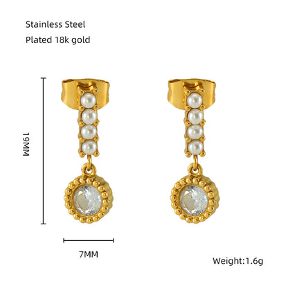 1 Pair Elegant Classical Vintage Style Star Heart Shape Rectangle Plating Inlay Stainless Steel Zircon 18k Gold Plated Drop Earrings