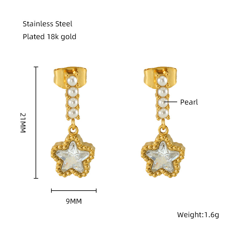 1 Pair Elegant Classical Vintage Style Star Heart Shape Rectangle Plating Inlay Stainless Steel Zircon 18k Gold Plated Drop Earrings