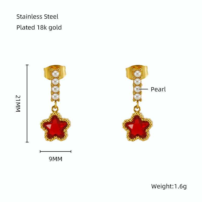 1 Pair Elegant Classical Vintage Style Star Heart Shape Rectangle Plating Inlay Stainless Steel Zircon 18k Gold Plated Drop Earrings