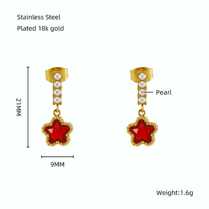 1 Pair Elegant Classical Vintage Style Star Heart Shape Rectangle Plating Inlay Stainless Steel Zircon 18k Gold Plated Drop Earrings