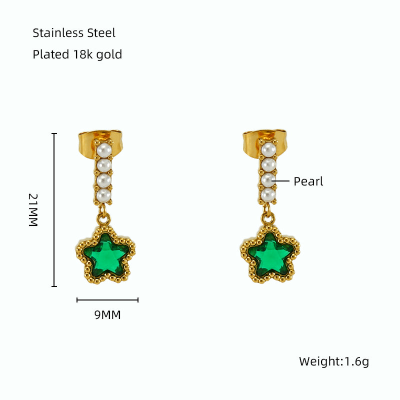 1 Pair Elegant Classical Vintage Style Star Heart Shape Rectangle Plating Inlay Stainless Steel Zircon 18k Gold Plated Drop Earrings