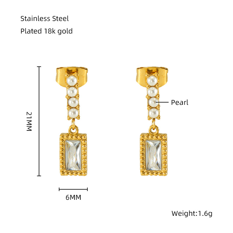 1 Pair Elegant Classical Vintage Style Star Heart Shape Rectangle Plating Inlay Stainless Steel Zircon 18k Gold Plated Drop Earrings