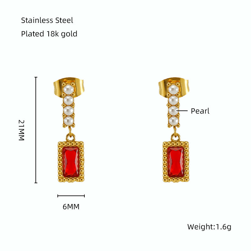 1 Pair Elegant Classical Vintage Style Star Heart Shape Rectangle Plating Inlay Stainless Steel Zircon 18k Gold Plated Drop Earrings