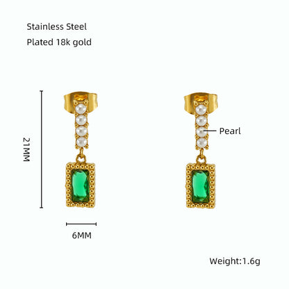 1 Pair Elegant Classical Vintage Style Star Heart Shape Rectangle Plating Inlay Stainless Steel Zircon 18k Gold Plated Drop Earrings