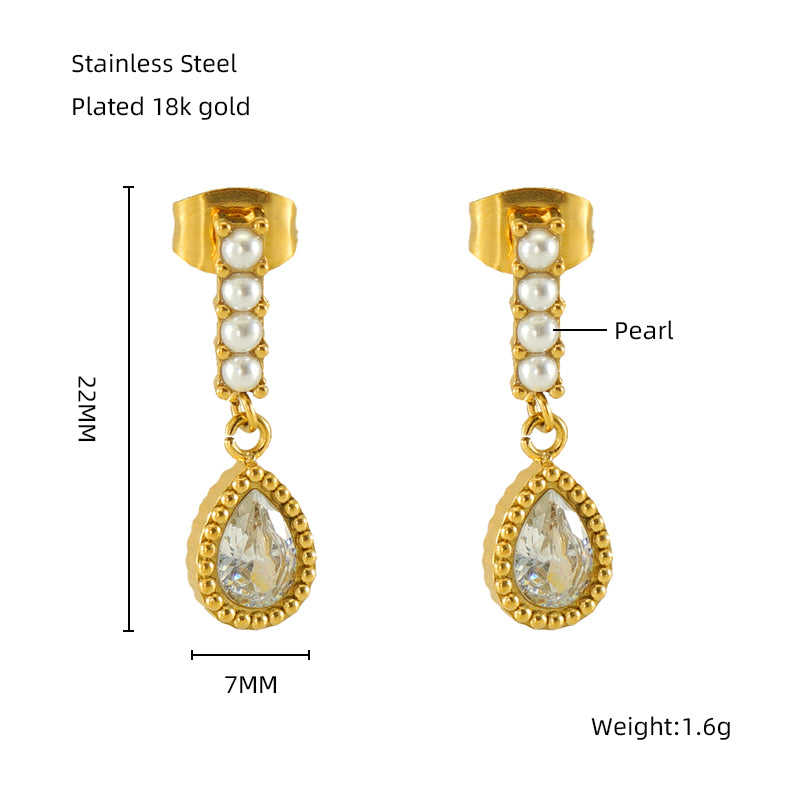 1 Pair Elegant Classical Vintage Style Star Heart Shape Rectangle Plating Inlay Stainless Steel Zircon 18k Gold Plated Drop Earrings