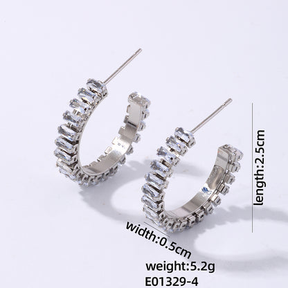 1 Pair Ig Style Modern Style Simple Style C Shape Plating Inlay Copper Zircon White Gold Plated Gold Plated Ear Studs